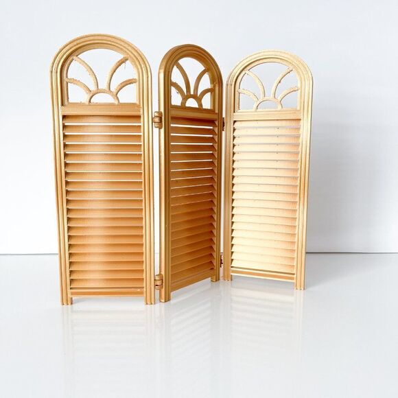 3-Panel Gold Screen for Dolls 1:6 Scale Furniture 12” Barbie Integrity Blythe - Picture 4 of 5